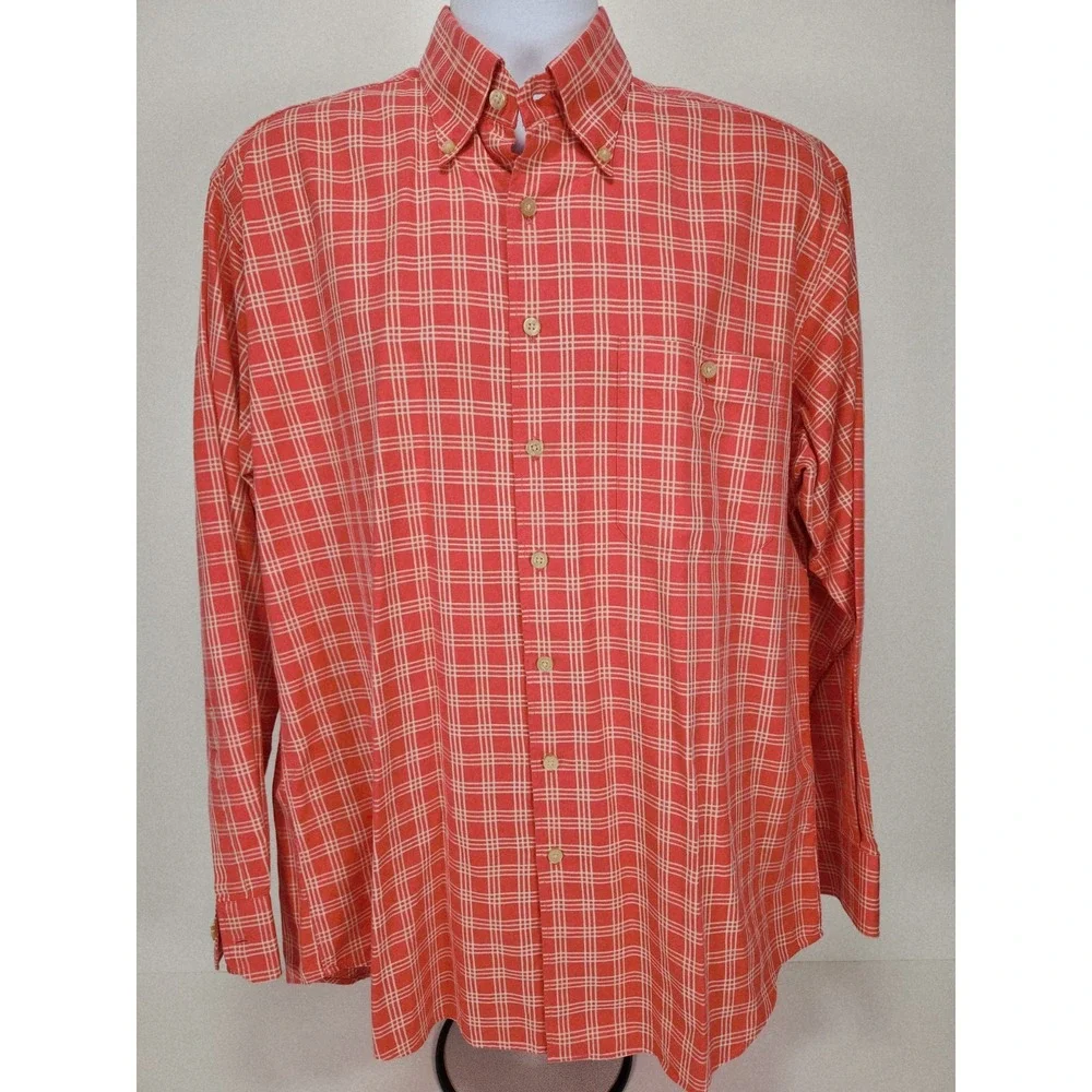 Scott Barber Shirt Mens Large Plaid 100% Cotton Long‎ Sleeve Button Casual